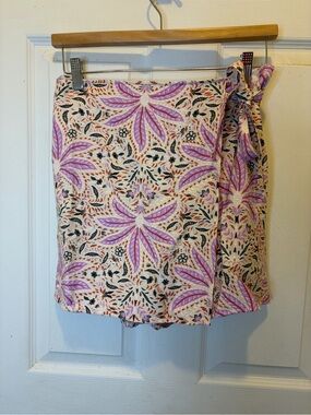 LOFT Cream Floral Wrap Skort with Pink and Black Accents